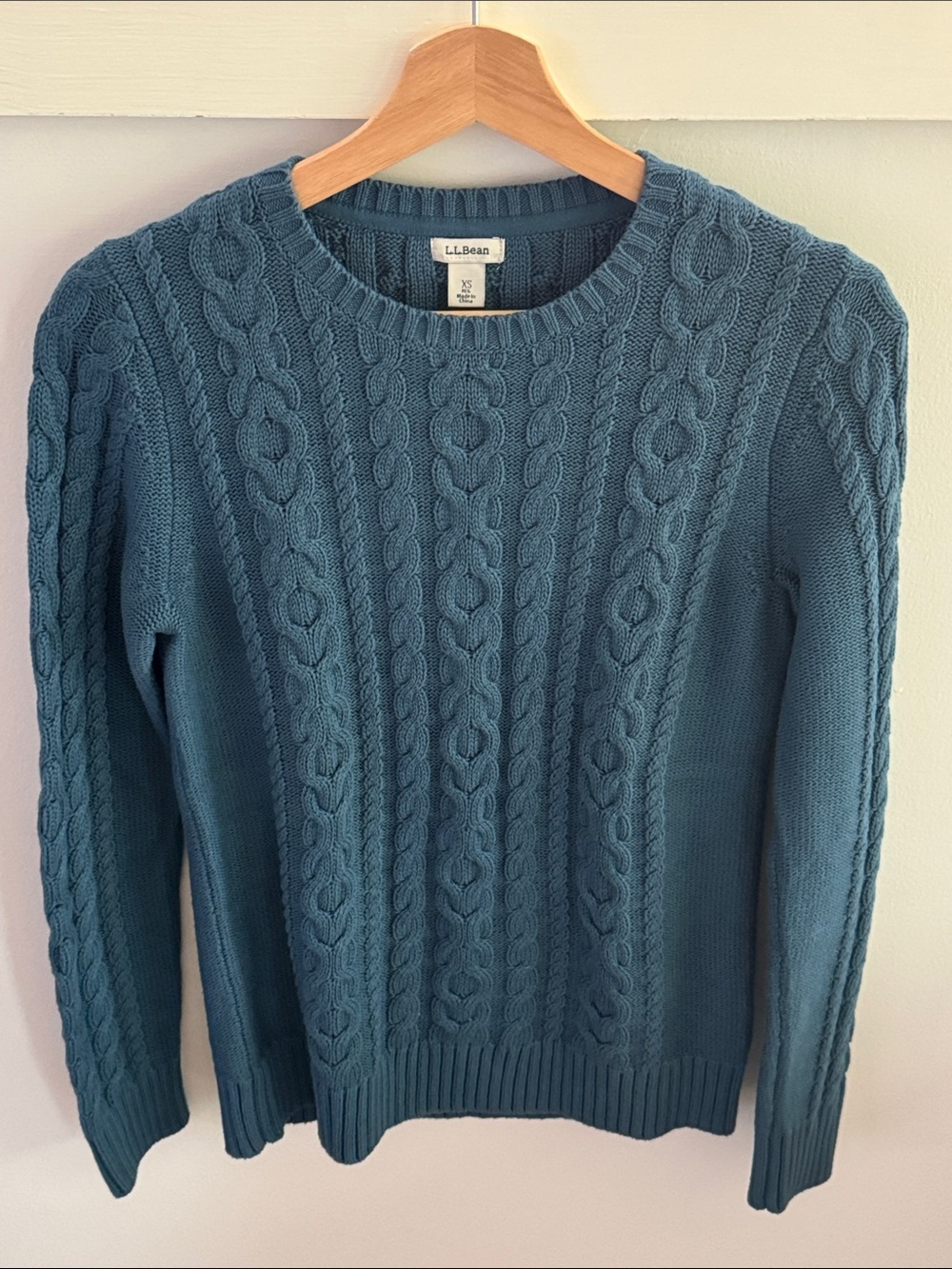 L.L.Bean Textured Cable Knit Cotton Sweater Cottagecore Crewneck Pullover XS